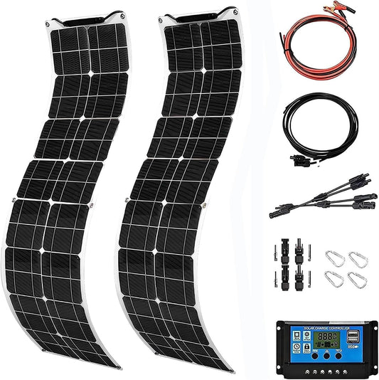 400 Watt Solar Panel Kit, with Charge Controller(40A) 2pcs 200 Watt Flexible Monocrystalline Solar Panel kit Photovoltaic Module for 12-24V Battery Charging Car Battery Camper RV Yacht Battery Boat