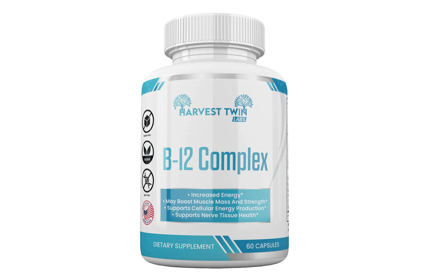 Harvest Twin Lab B-12 Complex Vitamin Supplement for Energy and Vitality, 60 capsules bottle for enhanced energy production.