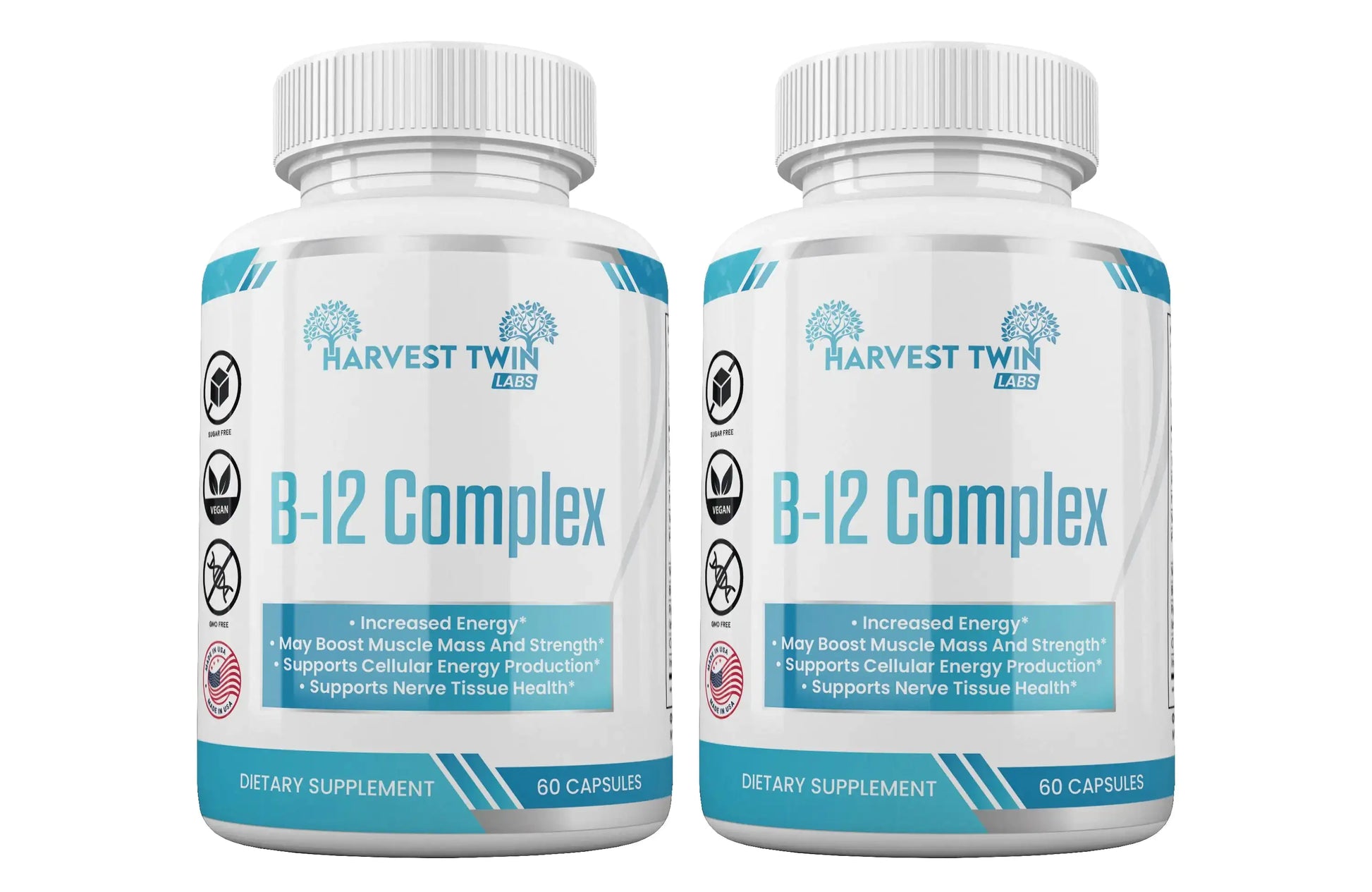 Harvest Twin Labs B-12 Complex Vitamin Supplement Bottles for Energy and Vitality Enhancement